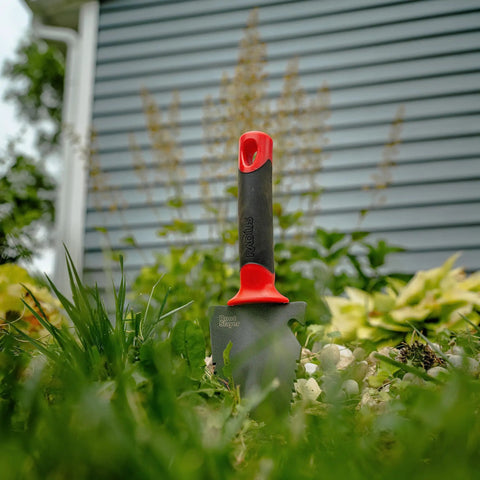 All In One Garden Trowel With Holster For Digging Planting And Root Cutting Serrated Steel Blade Red Durable Comfortable Grip