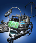 Pro Grade 75 Watt Soldering Station Kit With 5 Extra Tips Dual LED Displays Sleep Function Fahrenheit And Celsius shown on blue background.