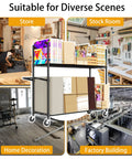 No Sweat Heavy Duty Metal Rolling Cart For Cardboard Box Storage two tier in diverse settings like store, stock room, home decoration, and factory.