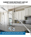 Two Pack Cabinet Door Restraint Kit With Door Stops Zinc Finish Includes Screws And Washers To Keep Doors From Swinging Too Far