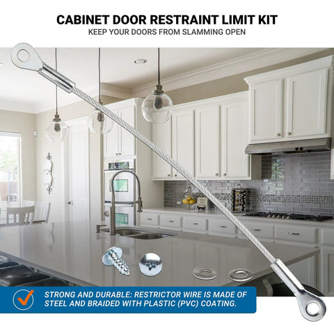 Two Pack Cabinet Door Restraint Kit With Door Stops Zinc Finish Includes Screws And Washers To Keep Doors From Swinging Too Far