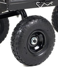 Heavy Duty 1000 Lbs Capacity Mesh Steel Garden Cart Pullable Wagon On Wheels showing black finish tire detail