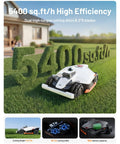 LUBA 3 AWD 5000 Robot Lawn Mower on grass with cutting efficiency of 5400 sq.ft/h displayed, dual blades