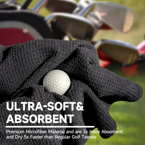 Two Black Microfiber Waffle Golf Towels With Retractable Club Brush Pro Grade Clean Up For Dirt Mud Sand Grass Must Have Golf Gear And Cleaning Kit For Clubs with golf ball