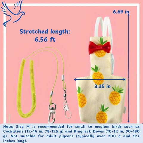 Bird Diaper Harness And Leash Set For Small To Medium Birds Breathable Cotton Super Comfy Fit With Adjustable Velcro Straps