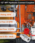 Rpeconu 1/2 in NPT skid-steer hydraulic couplers, flat-face ISO16028, silver, 2 dust covers