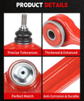Ram 1500 4WD Front End Suspension Kit 12pc showing red polyurethane bushings, ball joint close-up, and anti-corrosion features.