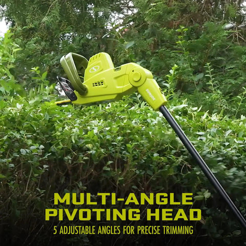 Multi Angle Telescoping Electric Hedge Trimmer pivoting head on tall bushes