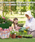 Grandmother and child gardening with Kids Garden Gear 14-Piece Tool Kit With Tote Bag Watering Can Apron Rake Shovel Trowel Gloves Garden Book