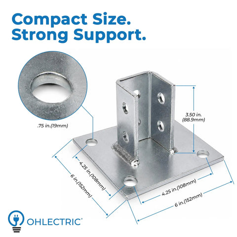 Heavy Duty Galvanized Strut Post Base Single Channel 1-5/8 Inch Side Mount 6x6 Inch Square Four Mounting Holes Zinc Plated Fence Post Base Pack Of Five Built To Last And Corrosion Resistant