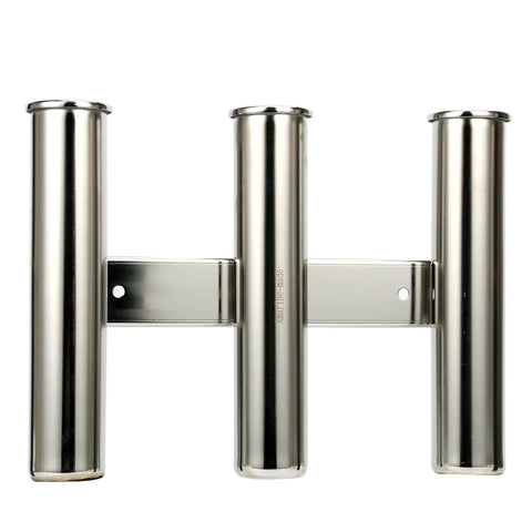 316 Stainless Steel Triple Tube Fishing Rod Rack, Wall Or Side Mount Rod Holder Bracket, front view showing three tubes