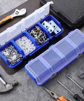 Six Pack Screw Organizer Box With Lids For Nuts And Bolts Four Compartments Plastic Hardware Storage Case For Garage Nails And Craft Tools Durable Heavy Duty Blue