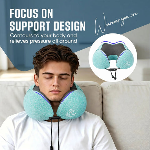 Travel Neck Pillow With Oversized Privacy Hood For Long Flights And Quick Naps On The Go Adjustable Chin And Neck Support With Drawstring And Buckle For Planes Trains Cars And Office Breaks, memory foam