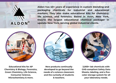 Aldon chemistry supplies poster with lab students and bottles; Tryptic Soy Agar 500g General Purpose Growth Medium For Bacteria Produces 12 Liters Easy Prep With 40 G Per Liter Nonselective Nonfastidious Culture Medium For Petri Dishes And Test Tubes