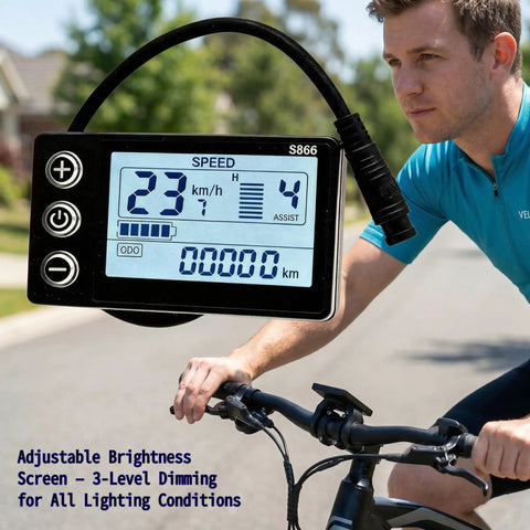 Ride Ready Electric Bike LCD Display Dashboard For 24V 36V 48V E Bikes And Scooters 5 Pin Waterproof Connector UART No 2 Protocol Real Time Speed Battery Gauge Gear Indicator Universal Handlebar Mount