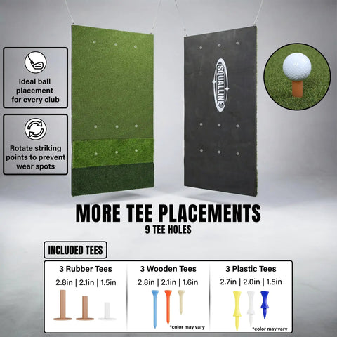 Extra Large 6 By 4 Foot Golf Practice Mat With Thick Base For Indoor And Outdoor Use, showing tri turf and tee placements.