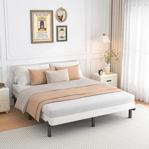 Heavy Duty King Size Box Spring Foundation With 5 Inch Low Profile Design And Beefy Steel Framework Supporting Up To 3500 Pounds in a bedroom setting.