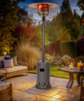 46,000 BTU Portable Outdoor Propane Patio Heater With Wheels, Adjustable Heat Output, 9 Foot Radius, Slate Gray, on a patio