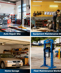 Heavy Duty 30 Ton Hydraulic Shop Press With Fully Welded H Frame And Protective Grid Guard Boasting Air And Manual Dual Operation For Rugged Garage Work in a fleet maintenance workshop.