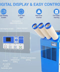 Digital display and control panel of the Badass Heavy Duty Spot Cooler 22178 BTU 220V Portable Air Conditioner with adjustable settings.