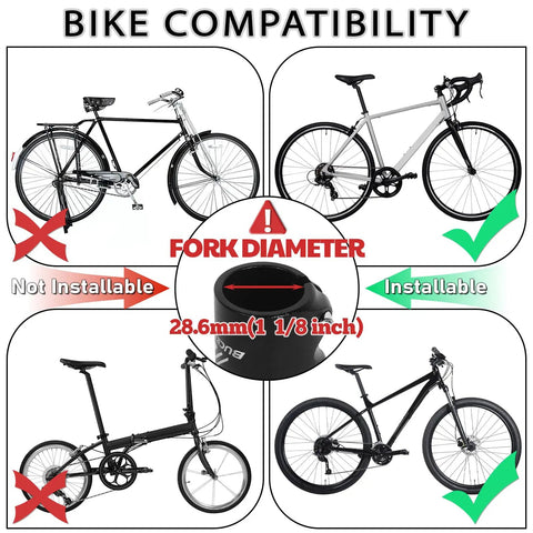 Beefy 100mm Bike Stem Riser Extender For 1 1/8 Inch Forks 28.6mm Handlebar Adapter compatibility chart with various bike types.