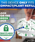 Plug And Play Flying Insect Trap Kicks Out Gnats Fruit Flies And Pesky Moths Zero Chemical Indoor Bug Catcher cartridge showing green lock