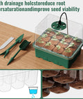 5 Pack 60 Cell Seed Starter Trays With Built In Grow Light Kit Humidity Dome And Base Plug And Grow Indoor Seed Germination Kit For Easy Propagation And Seedling Growth In Your Home Greenhouse Garden System, close-up view with tools