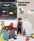 Long Handle Beach Shovel Set 24 Inch Sand Shovels stored in car trunk and playroom with toys, comfort grip handles, beach and snow day fun