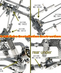 TRX4M link installation guide showing front upper, rear upper, front under, rear under links on RC crawler chassis