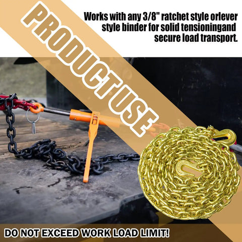 G80 Transport Chain 5 By 16 Inch By 20 Feet With Clevis Grab Hooks, Built Tough Tow Chain, 4900 Lbs Safe Working Load, Zinc Yellow Finish