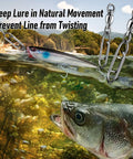 Fishing snap swivels in action with lure in water, 30 Pack Fishing Speed Clips Quick Change Snap Swivels With Ball Bearing Swivels