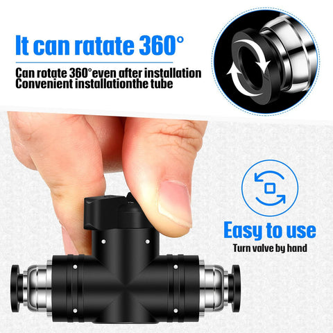Pneumatic ball valve, push-to-connect, black body, 1/4 in OD PVC with metal end fittings