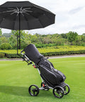 A Zero Stress UV Defense This Upf Fifty Plus Golf Umbrella packs a heavy duty universal clamp mounted on a golf cart.