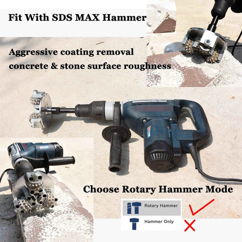 5 Inch Concrete Bushing Patch Repair Plate Heavy Duty Pro Grade With Five Eighth Inch Eleven To SDS Max Adapter in rotary hammer with text