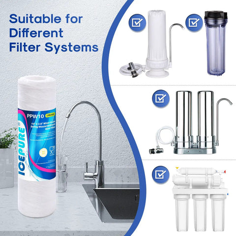 5 Micron 10 Inch String Wound Sediment Water Filter Cartridge for Well Water near various filter system models