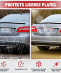 Clear Universal License Plate Cover Set 2 Pack 12.08 X 6.02 Inches visualized on a car in rain and shine, showcasing protection.