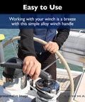 Person using 8 Inch Aluminum Winch Handle With Ball Bearings For Smooth Cranking on sailboat deck