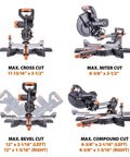 Dual Bevel Sliding Miter Saw For Wood Metal Plastic, 10-Inch Multi-Material Cutting With max cross, miter, bevel, compound cuts
