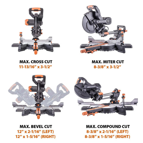 Dual Bevel Sliding Miter Saw For Wood Metal Plastic, 10-Inch Multi-Material Cutting With max cross, miter, bevel, compound cuts