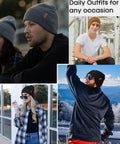 Collage of people wearing Unisex Cuffed Beanie Thick Double Knit Winter Skull Cap Black Cozy Warm For Skiing Running And Daily Cold Weather Protection Ultra Soft No Itch Comfort