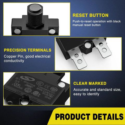 Premium 5 Pack Thermal Circuit Breaker With Auto Reset Function 5 Amp Overload Protector Switch features precision terminals.