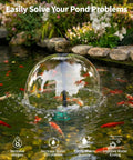 Cool RGB Pond Fountain With LED Lights 660GPH Submersible Pump in garden pond with fish and rocks