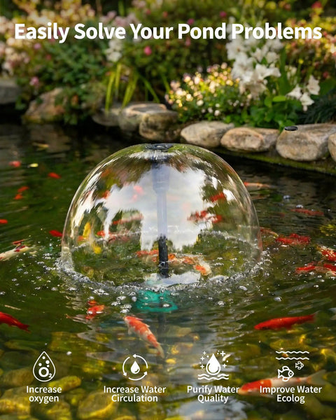 Cool RGB Pond Fountain With LED Lights 660GPH Submersible Pump in garden pond with fish and rocks