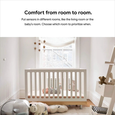 Nursery with crib, showcasing Temperature Sensor For Nest Thermostats That Keeps Each Room Comfortable By Providing Real Time Temperature Readings