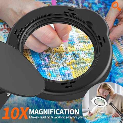 10X Magnifying Lamp With Light And Stand For Crafts, Reading And Close Work, Dimmable LED Desk Magnifier With Swing Arm