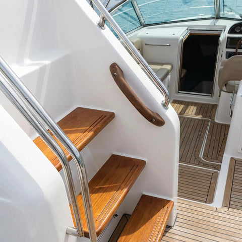 Premium Teak Handrail With Pre Drilled No Sweat Mounting For Tight Spaces Versatile Wall Grip Providing Solid Safety Support For Bathrooms Decks And Outdoor Porches Real Deal Quality on boat stairs