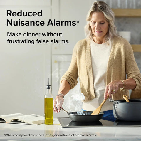 Smart Smoke And CO Detector With Ring App Alerts Hardwired With AA Battery Backup Ring Compatible Real Time Notifs 25 Percent Faster Smoke Detection No Subscription Needed Home Safety Tech in kitchen