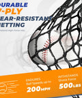 Close-up of Batting Cage Net 35x12x12 Ft With 2 In 1 Movable Inner Net for high-speed baseball impact, showing tear-resistant netting.