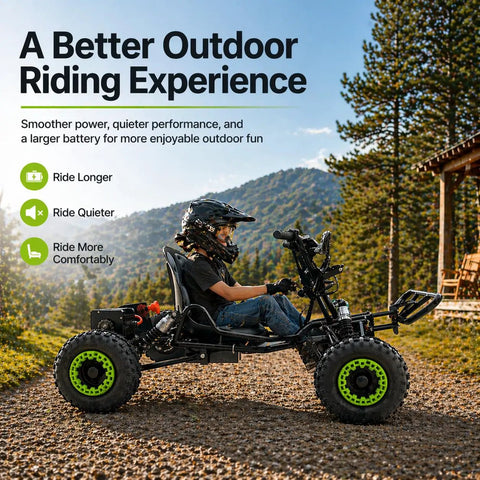 Side view of Off Road Electric Go Kart For Teens And Adults With 48V 2000W Brushless Motor Peak 2500W in scenic outdoors