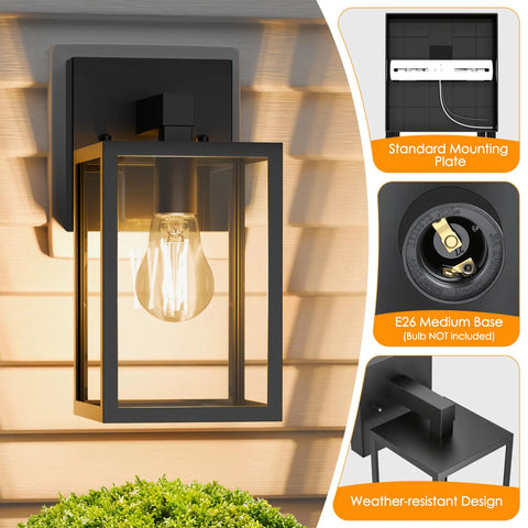 Bulletproof Black Outdoor Wall Light Fixtures Weather Resistant Porch Sconces with E26 base and weather-resistant design.